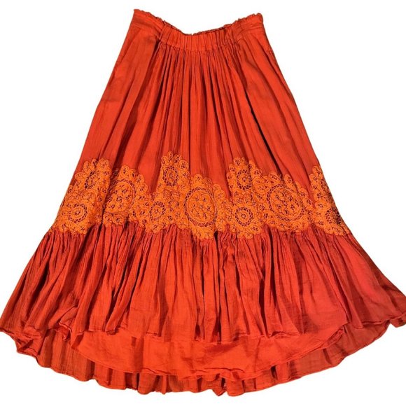 Anthropologie 'Floreat' Orange High-Low Maxi Skirt - Picture 1 of 4